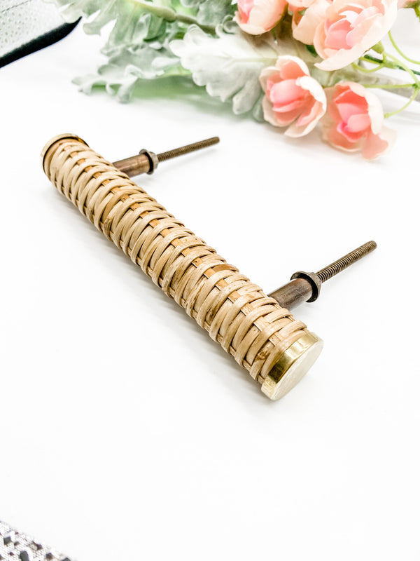 Large Round Natural Rattan Handle with Brass Edges