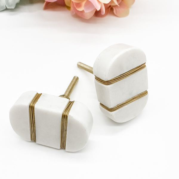 Marble Drawer Handle With Gold Wire Wrap