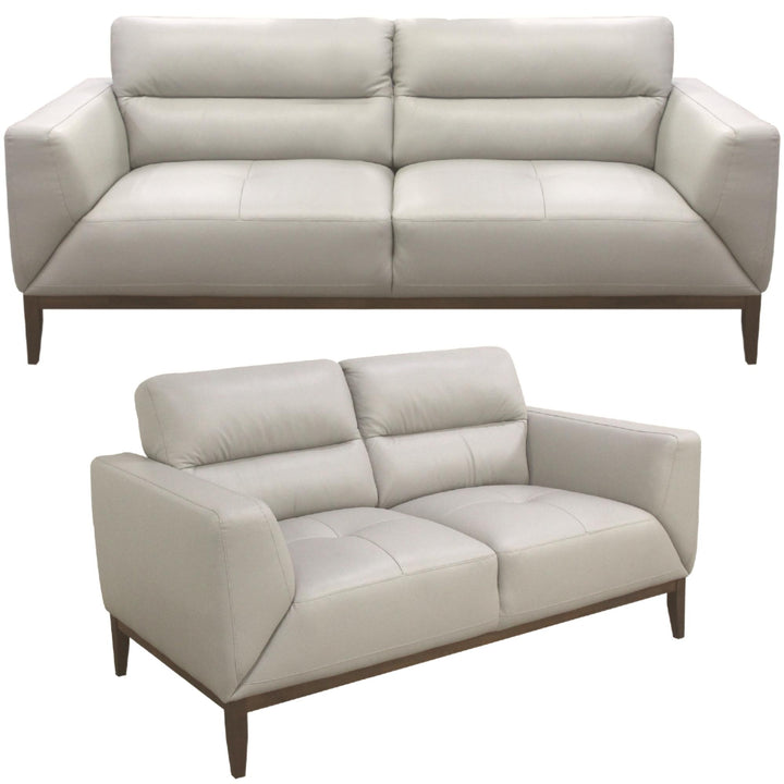 Downy Genuine Leather Sofa Set 3 + 2 Seater Upholstered Lounge Couch - Silver