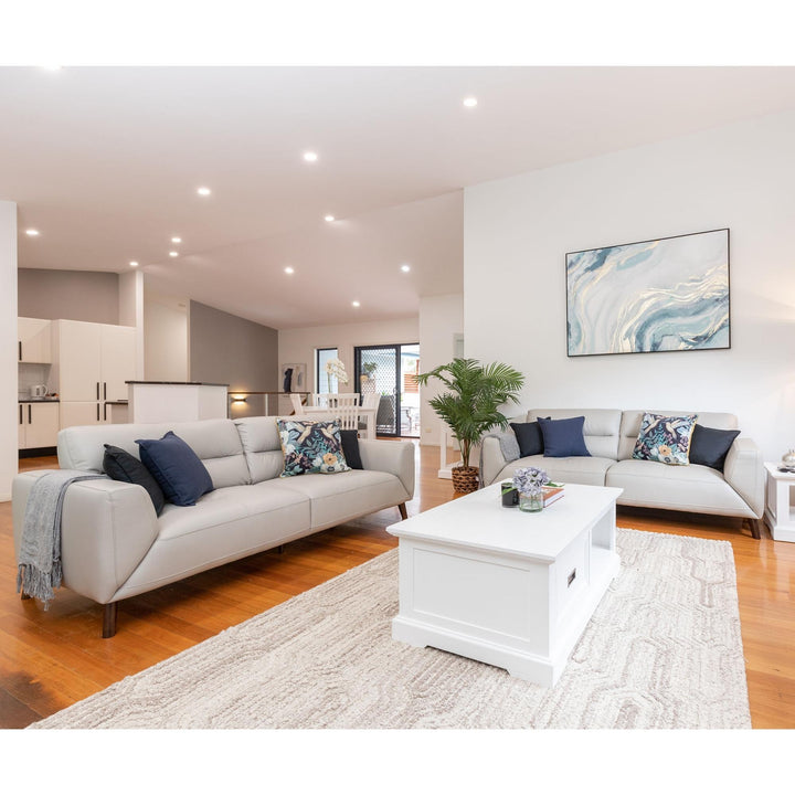 Downy Genuine Leather Sofa Set 3 + 2 Seater Upholstered Lounge Couch - Silver