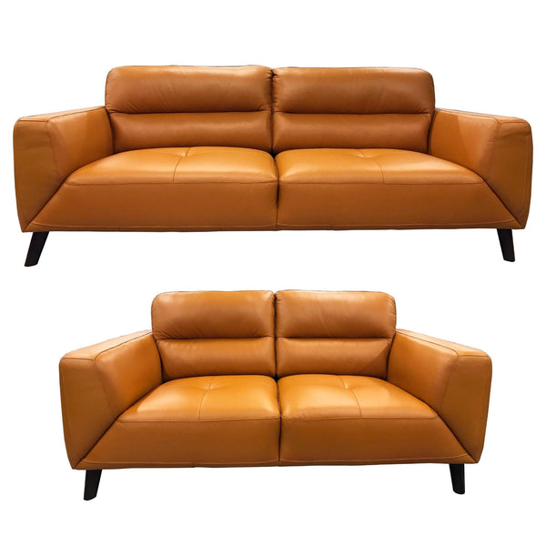 Downy Genuine Leather Sofa Set 3 + 2 Seater Upholstered Lounge Couch Tangerine