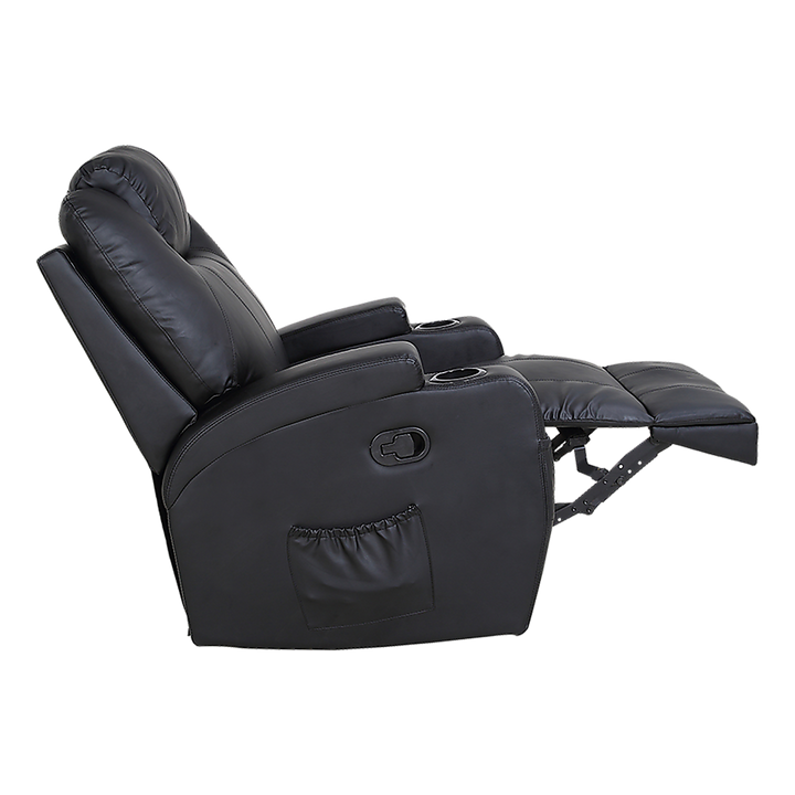 Black Massage Sofa Chair Recliner 360 Degree Swivel PU Leather Lounge 8 Point Heated