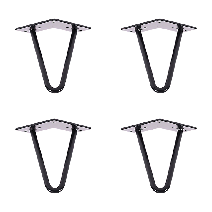 Set of 4 Industrial Retro Hairpin Table Legs 12mm Steel Bench Desk - 11cm Black