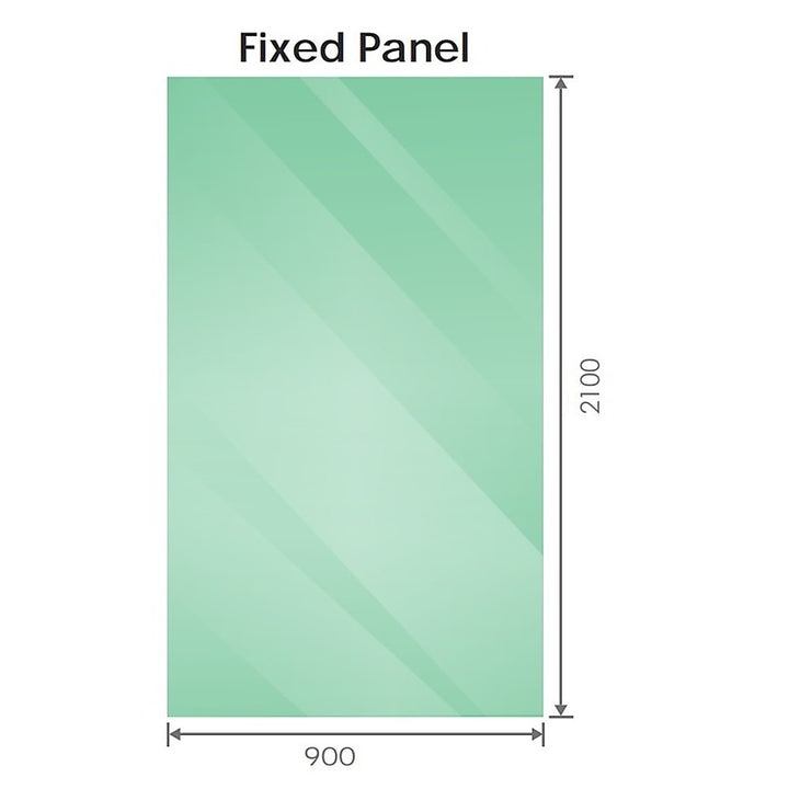 90x210cm Single Shower Glass Screen with Chrome Wall Channel & Square Pole