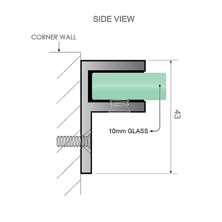90x80cm Corner Frameless Shower Screen with Chrome Brackets and SS Hinges, Round Handle