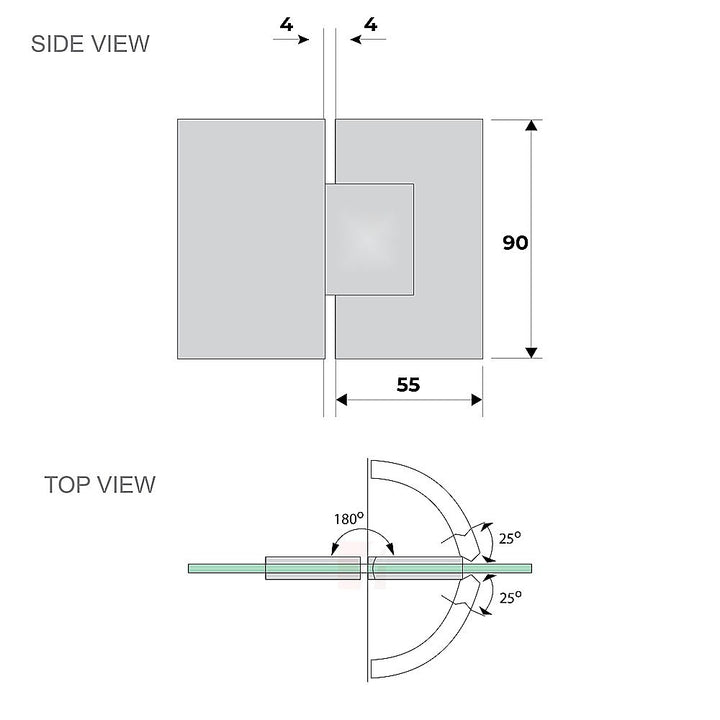 90cm Wall to Wall Frameless Shower Screen with Chrome Brackets and SS Hinges, Round Handle