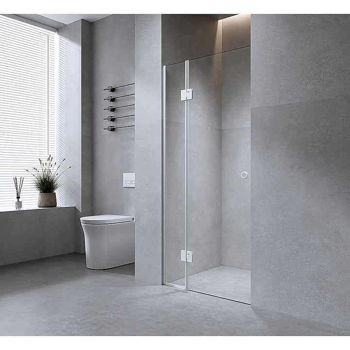 90cm Wall to Wall Frameless Shower Screen with Chrome Channel and SS Hinges , Round Handle