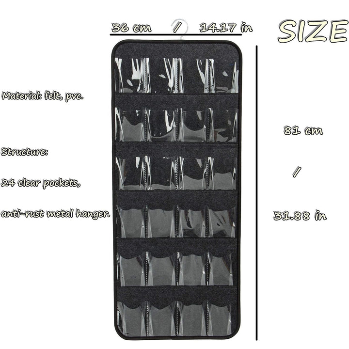Grey Hanging Felt Shoe Organizer with 24 Clear Pockets