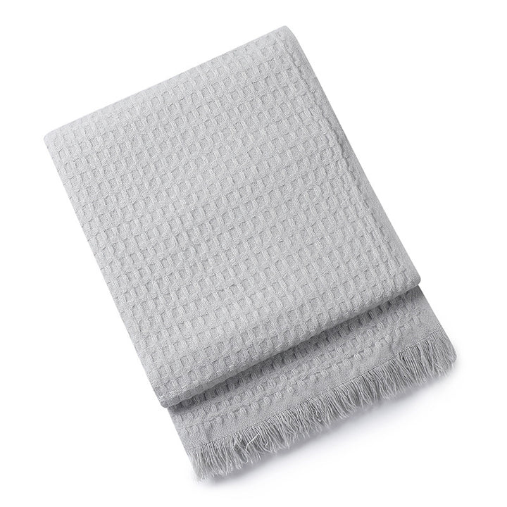 130*230CM Grey Nordic Solid Color Knitted Sofa Throw Blanket with Tassels - Waffle Weave Polyester Decorative Blanket