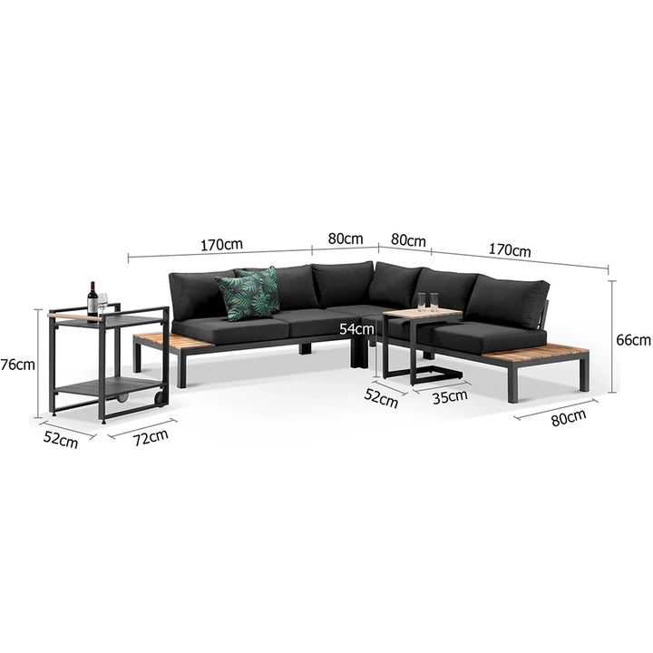 Nova Outdoor Aluminium Lounge With Bar Cart & Side Table - Sweet Pea Interiors