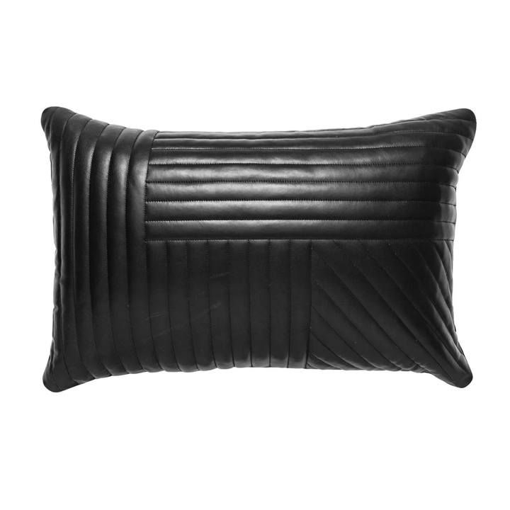 Quilted Leather Cushion Black - Sweet Pea Interiors