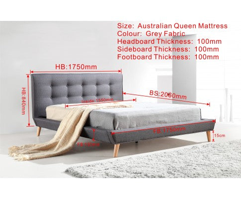 Queen Linen Fabric Deluxe Bed Frame Grey - Sweet Pea Interiors